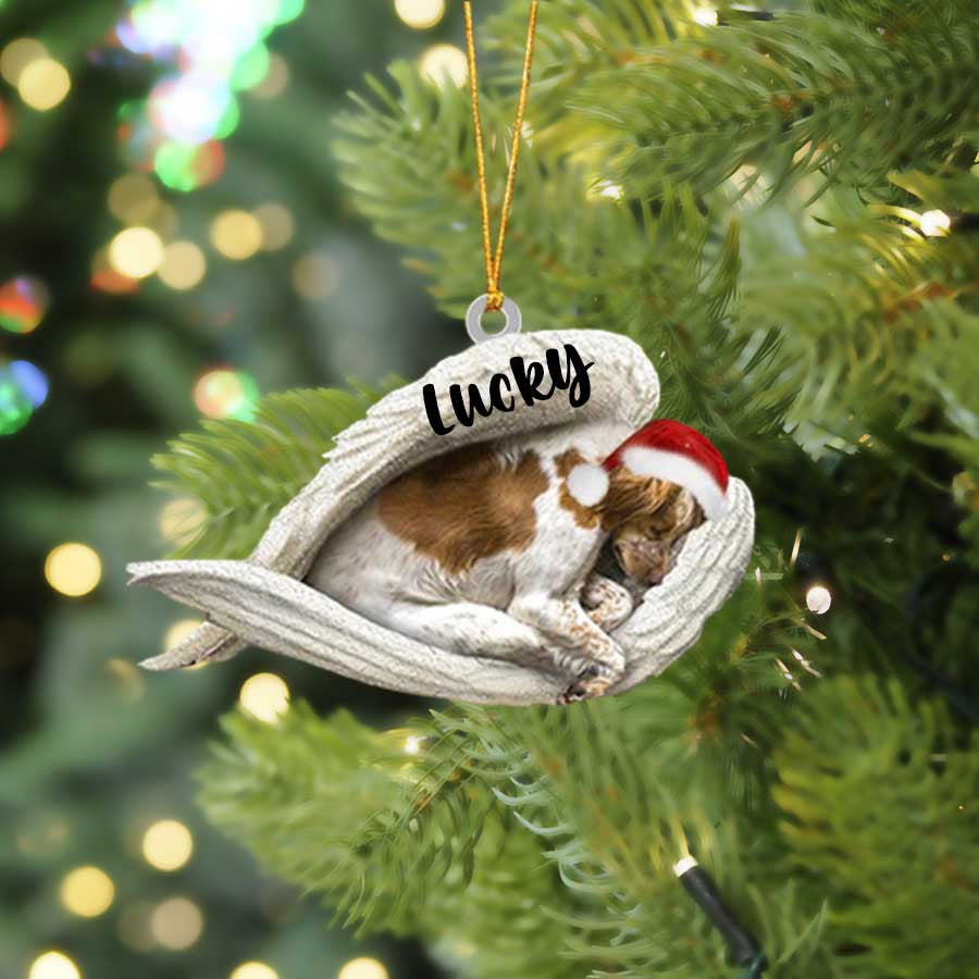 Personalized Brittany Spaniel Sleeping Angel Christmas Flat Acrylic Dog Ornament Memorial Dog Gift