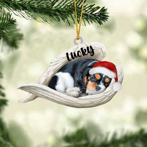 Custom Cavalier King Charles Spaniel Sleeping Angel Christmas Flat Acrylic Dog Ornament Memorial Dog Gift