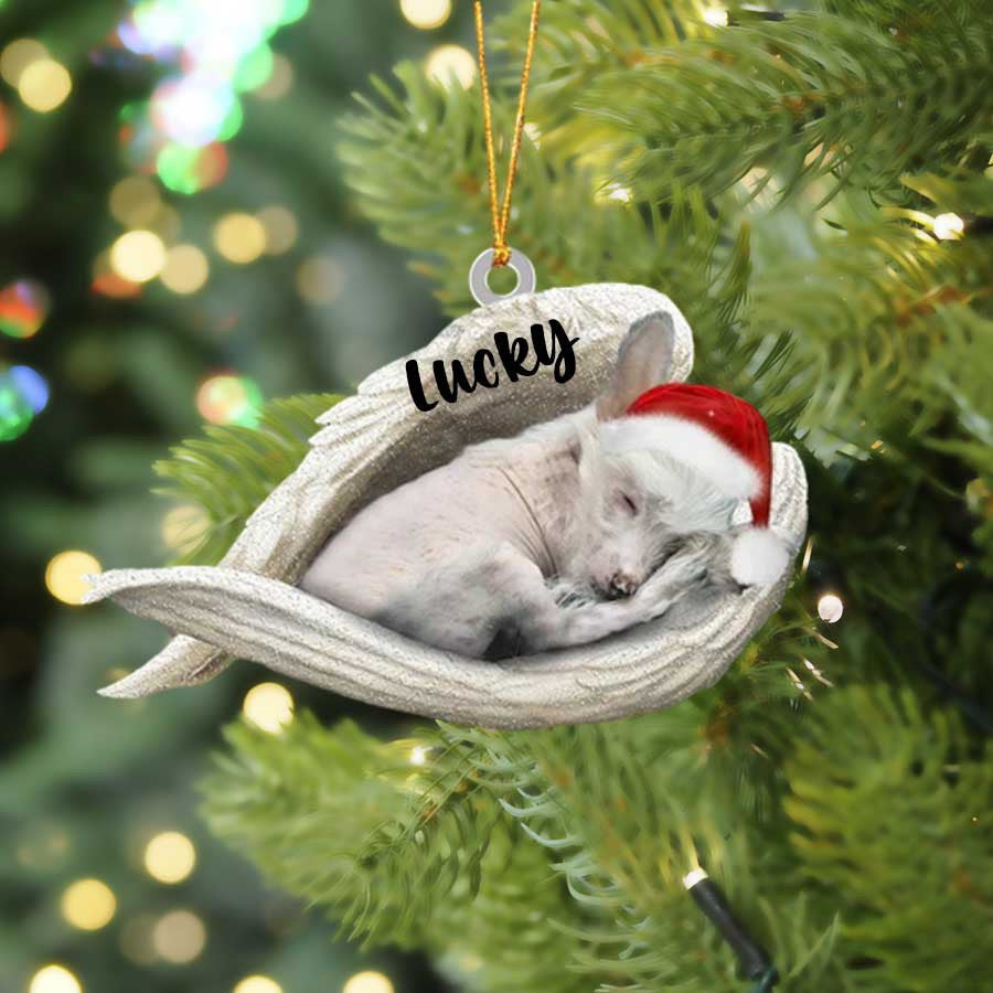Personalized Chinese Crested Sleeping Angel Christmas Flat Acrylic Dog Ornament Memorial Dog Gift