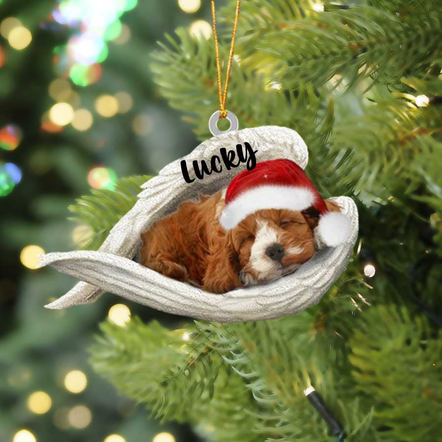Personalized Black Cockapoo Sleeping Angel Christmas Flat Acrylic Dog Ornament Memorial Dog Gift