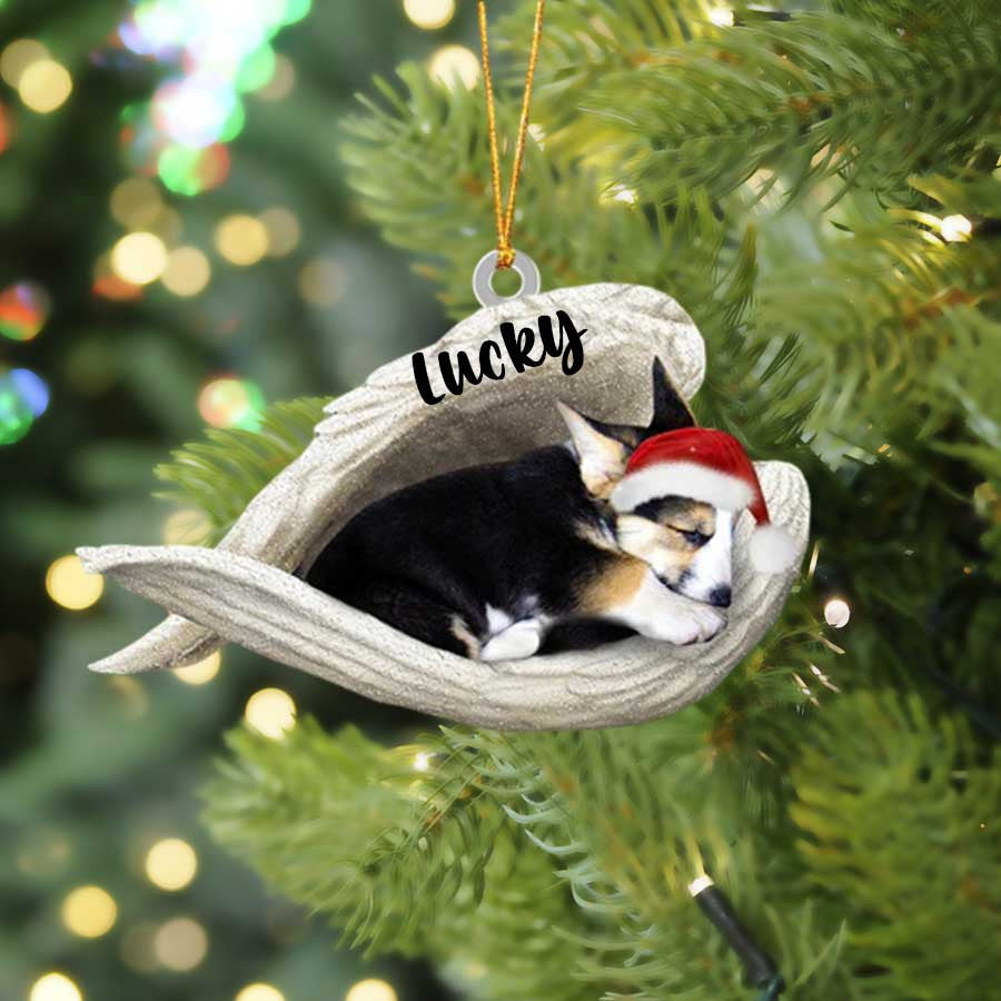 Personalized Corgi Sleeping Angel Christmas Flat Acrylic Dog Ornament Memorial Dog Gift
