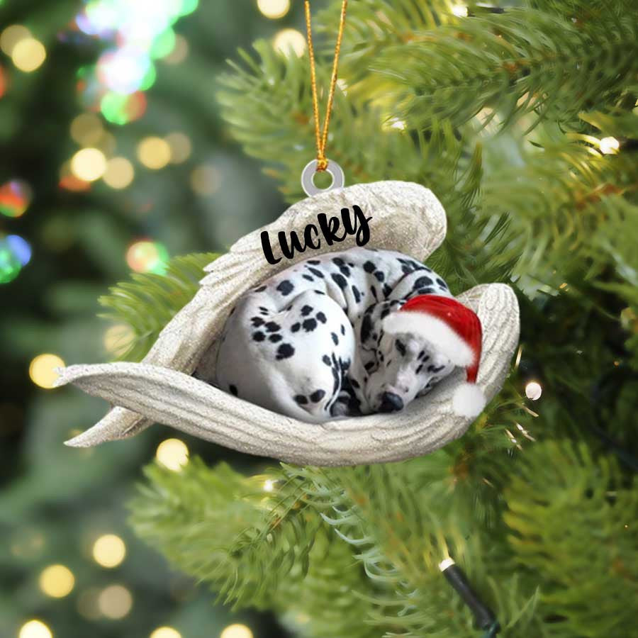 Personalized Dalmatian Sleeping Angel Christmas Flat Acrylic Dog Ornament Memorial Dog Gift