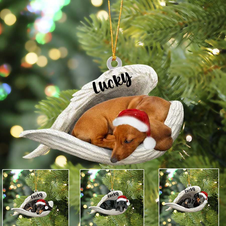 Personalized Dachshund Sleeping Angel Christmas Flat Acrylic Dog Ornament Memorial Dog Gift