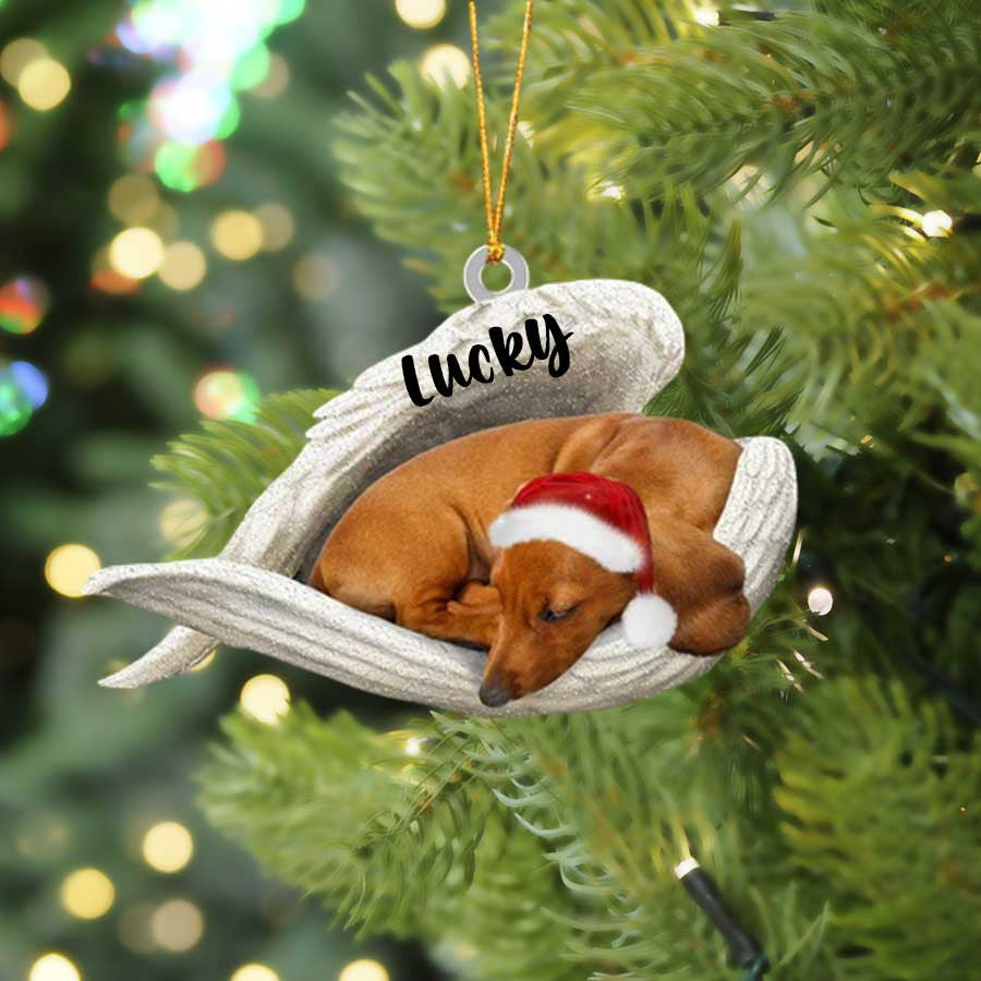 Personalized Black Dachshund Sleeping Angel Christmas Flat Acrylic Dog Ornament Memorial Dog Gift
