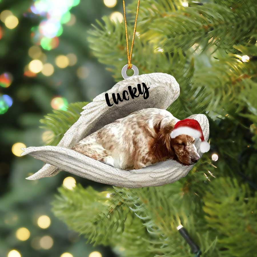 Personalized English Setter Sleeping Angel Christmas Flat Acrylic Dog Ornament Memorial Dog Gift