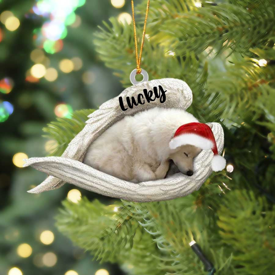 Personalized Eskimo Sleeping Angel Christmas Flat Acrylic Dog Ornament Memorial Dog Gift