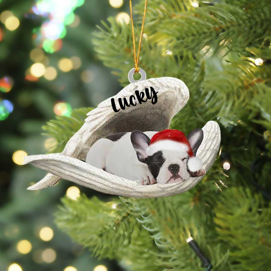 Personalized French Bulldog Sleeping Angel Christmas Flat Acrylic Dog Ornament Memorial Dog Gift