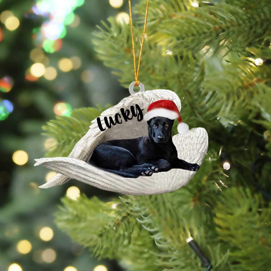 Personalized Black German Shepherd Sleeping Angel Christmas Flat Acrylic Dog Ornament Memorial Dog Gift