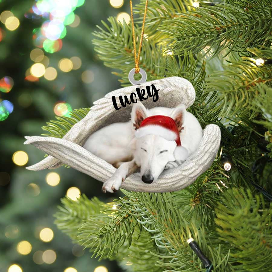 Personalized White German Shepherd Sleeping Angel Christmas Flat Acrylic Dog Ornament Memorial Dog Gift