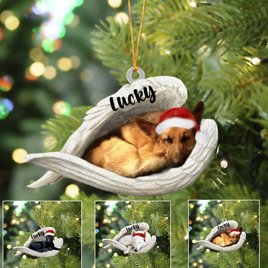 Personalized German Shepherd Sleeping Angel Christmas Flat Acrylic Dog Ornament Memorial Dog Gift