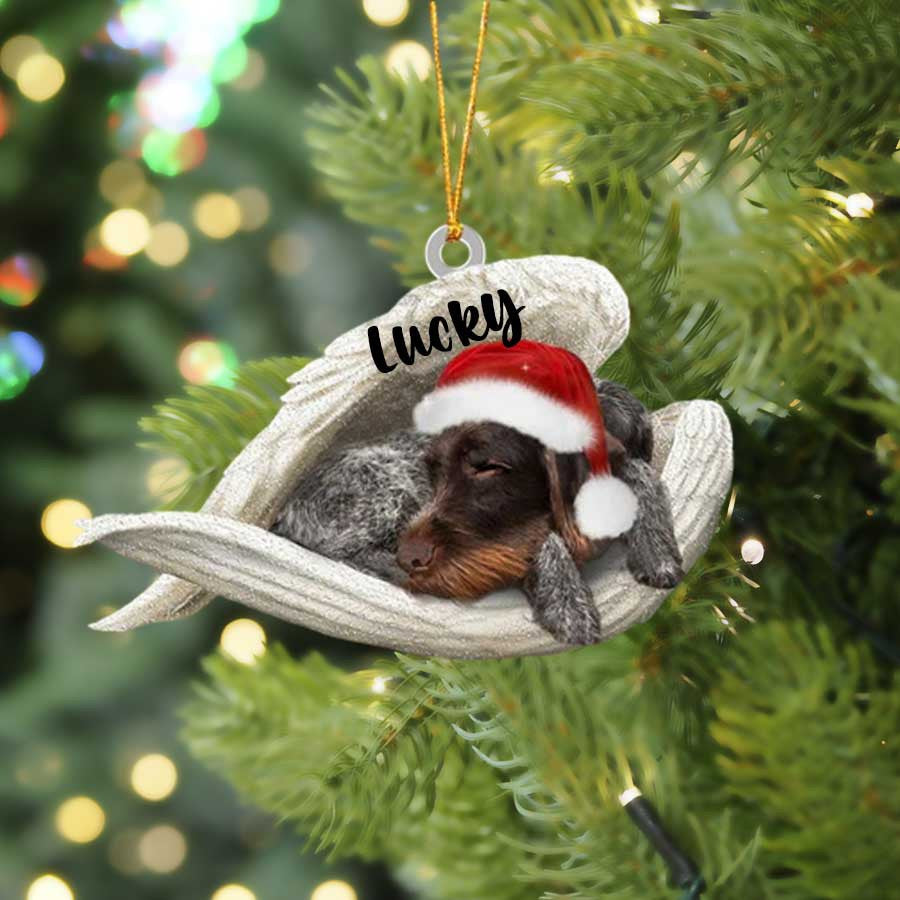 Personalized German Wirehaired Pointer Sleeping Angel Christmas Flat Acrylic Dog Ornament Memorial Dog Gift