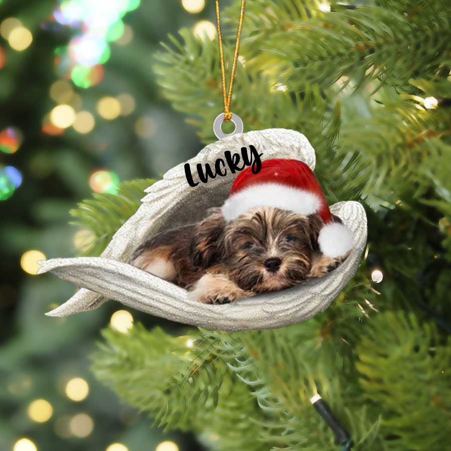 Personalized Havanese Sleeping Angel Christmas Flat Acrylic Dog Ornament Memorial Dog Gift