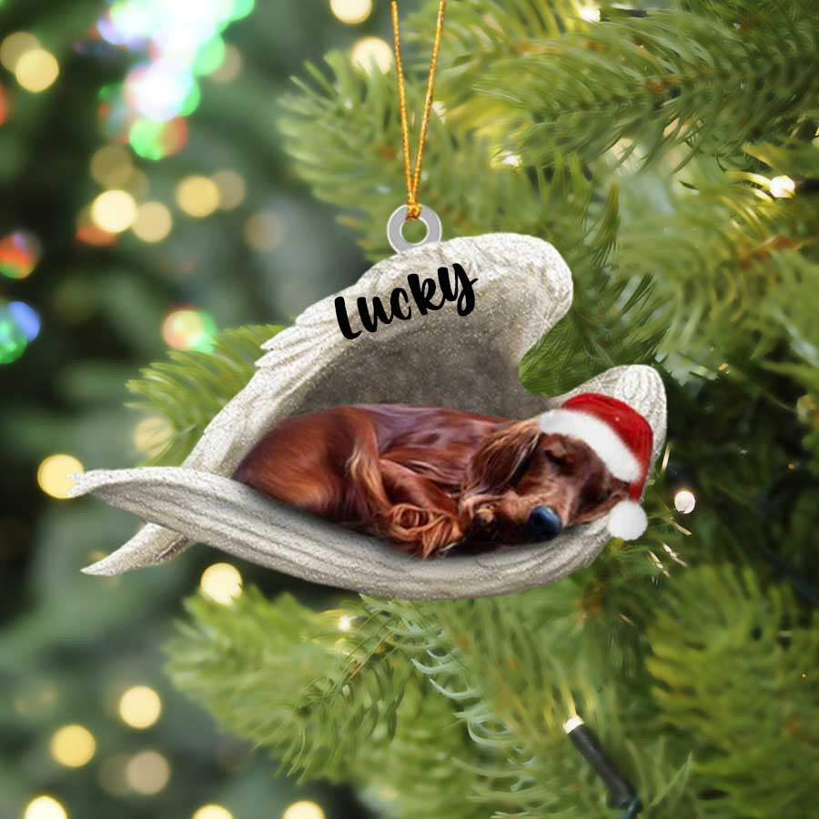 Personalized Irish Setter Sleeping Angel Christmas Flat Acrylic Dog Ornament Memorial Dog Gift