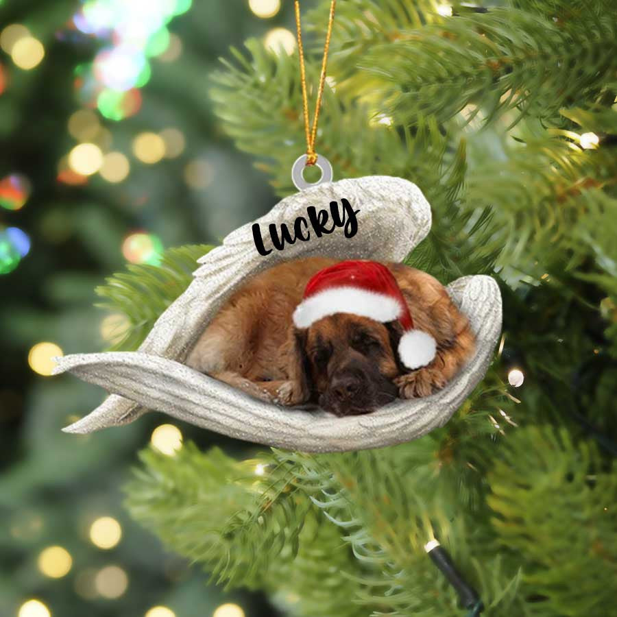 Personalized Leonberger Sleeping Angel Christmas Flat Acrylic Dog Ornament Memorial Dog Gift