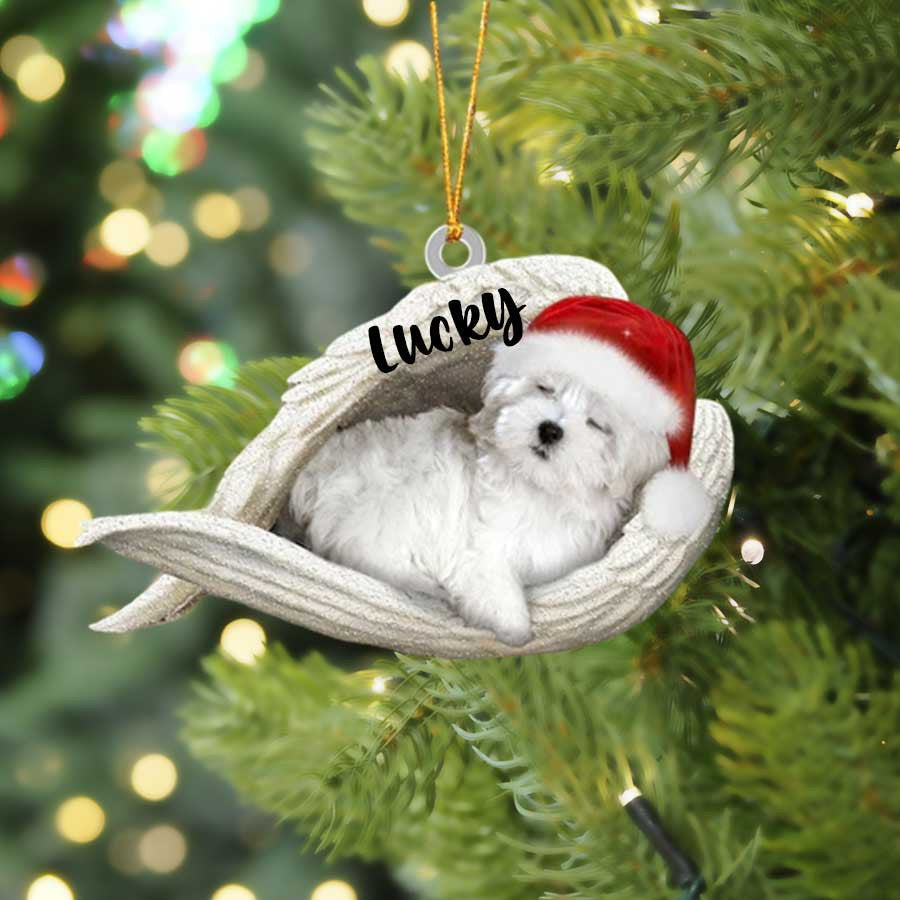 Personalized Maltese Sleeping Angel Christmas Flat Acrylic Dog Ornament Memorial Dog Gift
