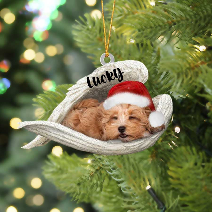 Personalized Maltipoo Sleeping Angel Christmas Flat Acrylic Dog Ornament Memorial Dog Gift