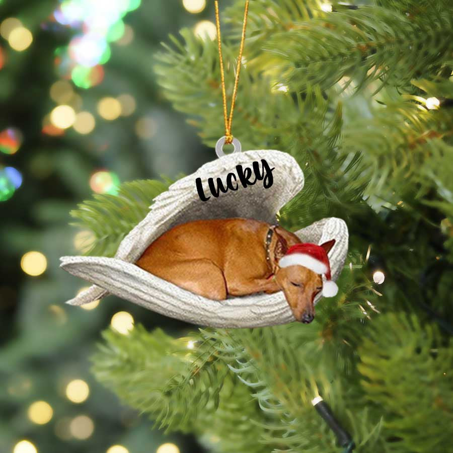 Personalized Miniature Pinscher Sleeping Angel Christmas Flat Acrylic Dog Ornament Memorial Dog Gift