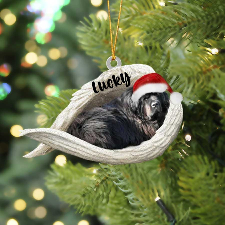 Personalized Newfoundland Sleeping Angel Christmas Flat Acrylic Dog Ornament Memorial Dog Gift
