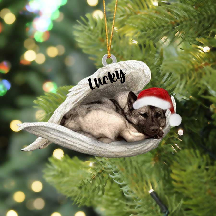 Personalized Norwegian Elkhound Sleeping Angel Christmas Flat Acrylic Dog Ornament Memorial Dog Gift