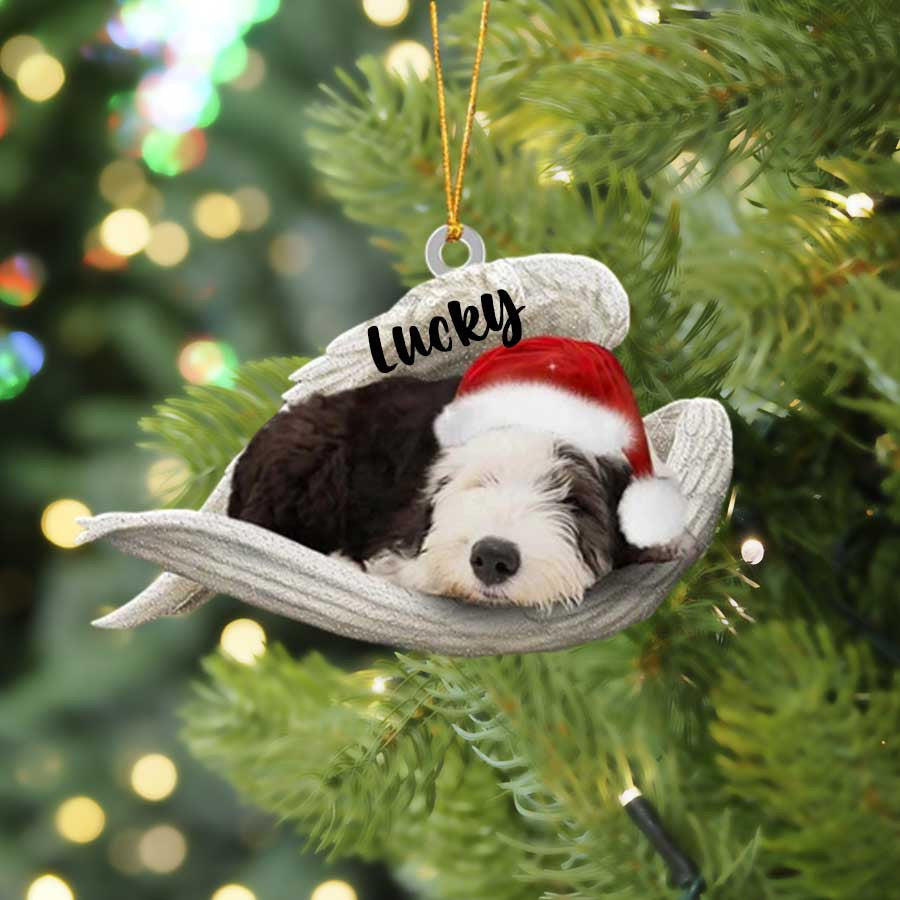 Personalized Old English Sheepdog Sleeping Angel Christmas Flat Acrylic Dog Ornament Memorial Dog Gift