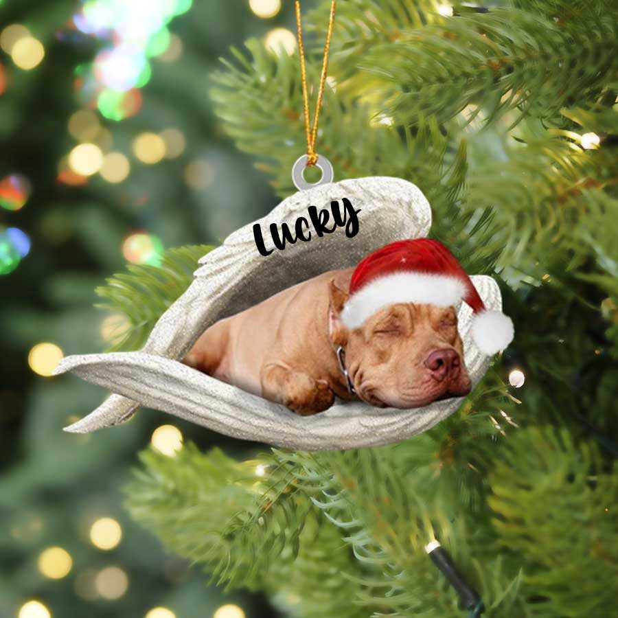 Personalized Pit Bull Sleeping Angel Christmas Flat Acrylic Dog Ornament Memorial Dog Gift