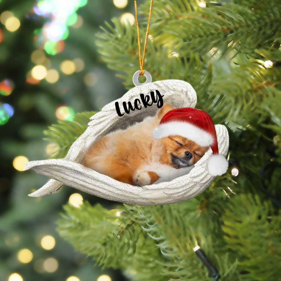 Personalized Pomeranian Sleeping Angel Christmas Flat Acrylic Dog Ornament Memorial Dog Gift