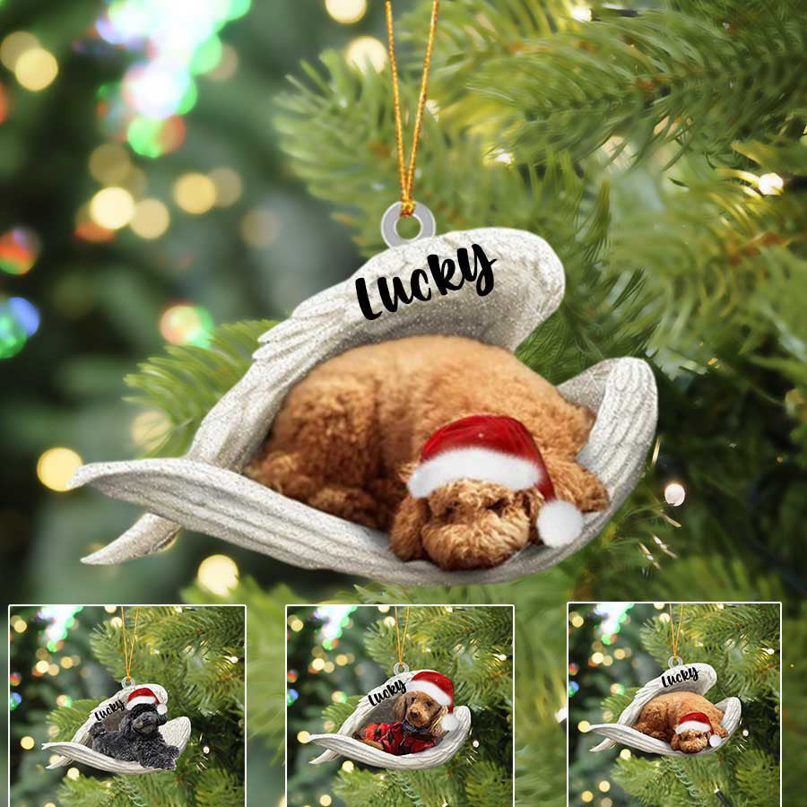 Personalized Poodle Sleeping Angel Christmas Flat Acrylic Dog Ornament Memorial Dog Gift