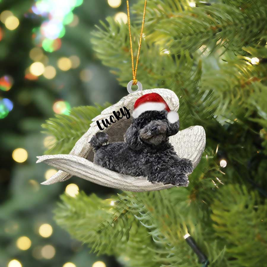 Personalized Black Poodle Sleeping Angel Christmas Flat Acrylic Dog Ornament Memorial Dog Gift