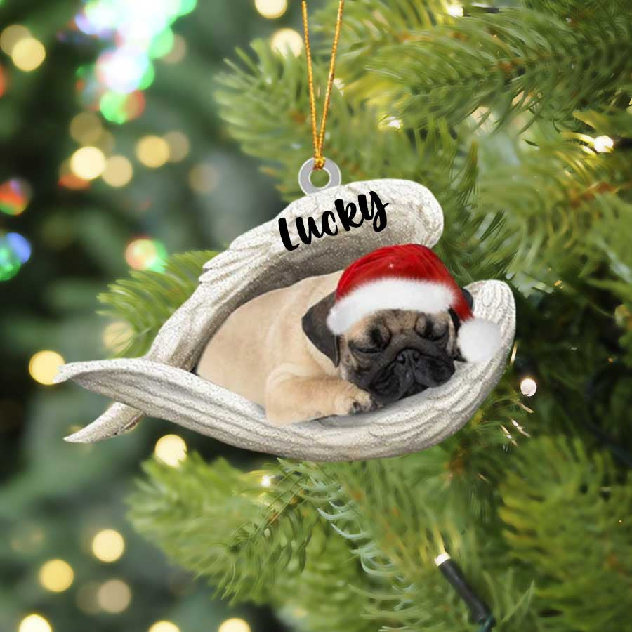Personalized Pug Sleeping Angel Christmas Flat Acrylic Dog Ornament Memorial Dog Gift