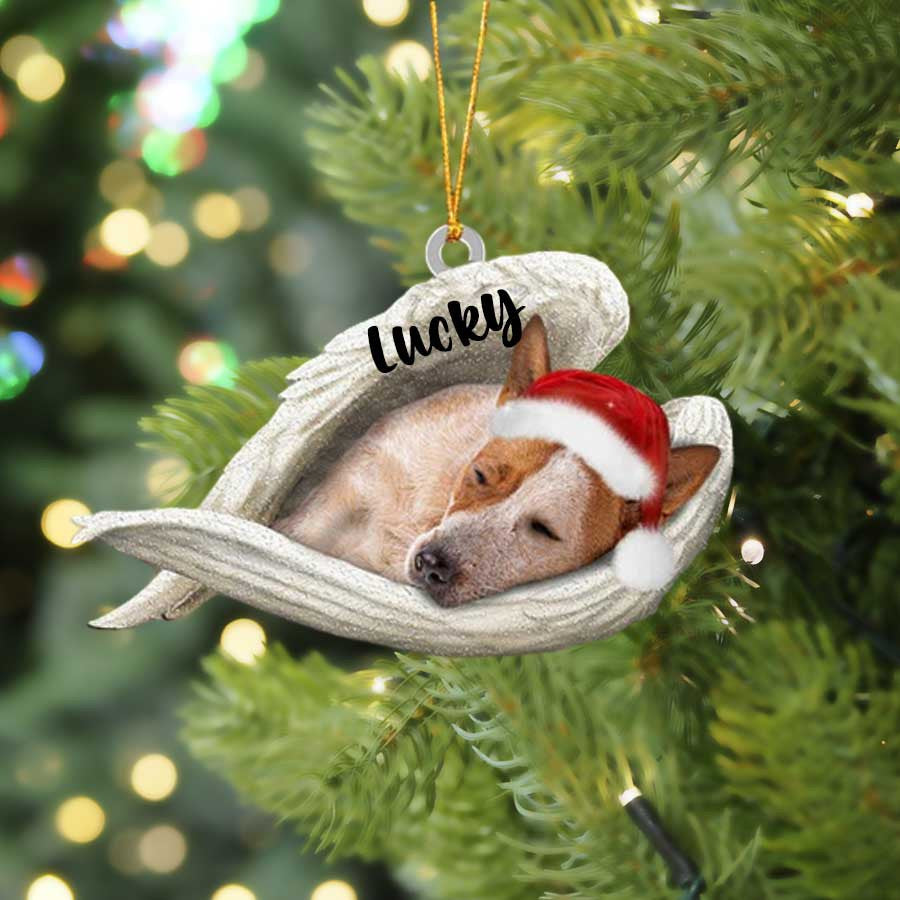 Personalized Red Heeler Sleeping Angel Christmas Flat Acrylic Dog Ornament Memorial Dog Gift