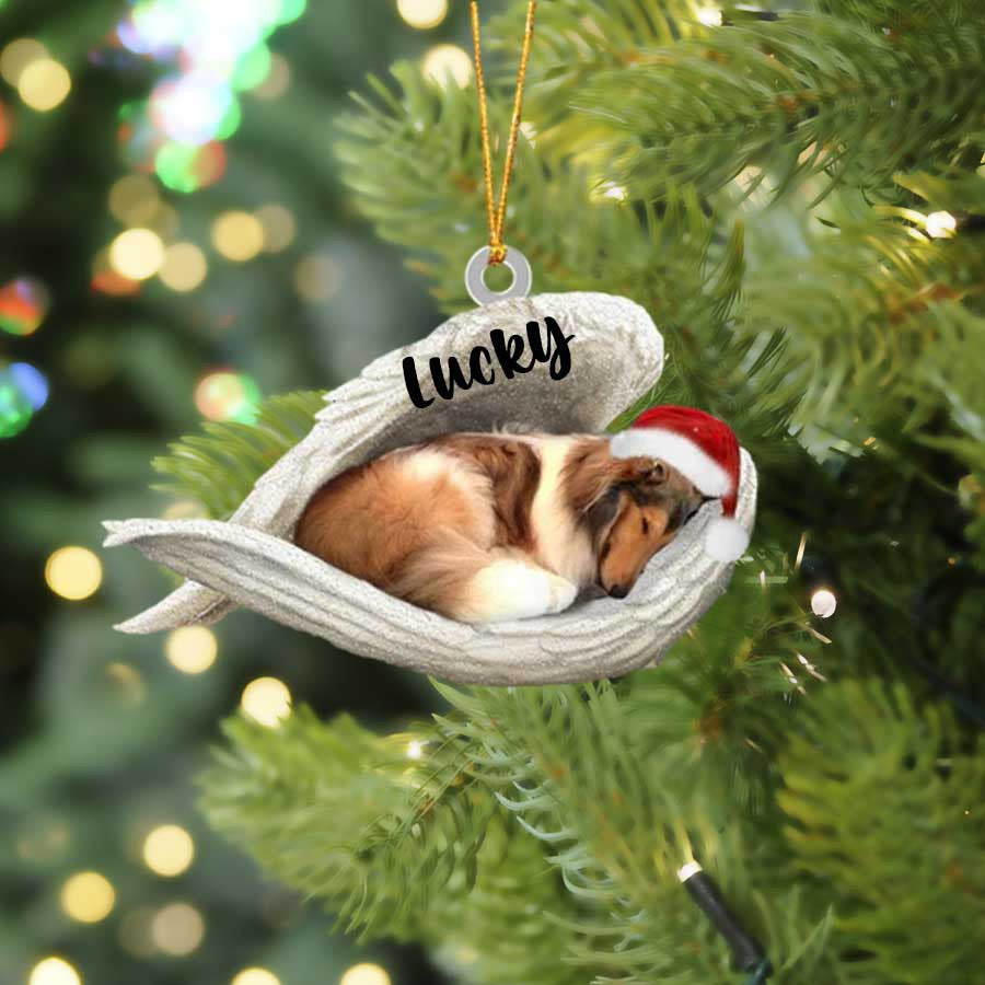 Personalized Rough Collie Sleeping Angel Christmas Flat Acrylic Dog Ornament Memorial Dog Gift