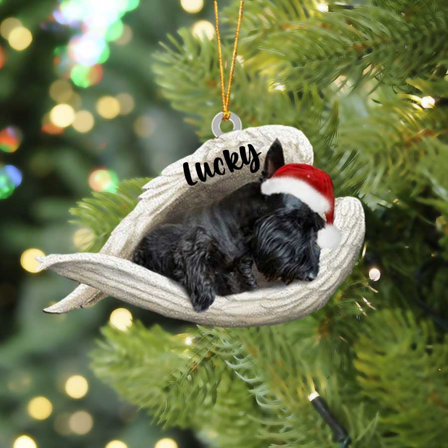 Personalized Scottish Terrier Sleeping Angel Christmas Flat Acrylic Dog Ornament Memorial Dog Gift
