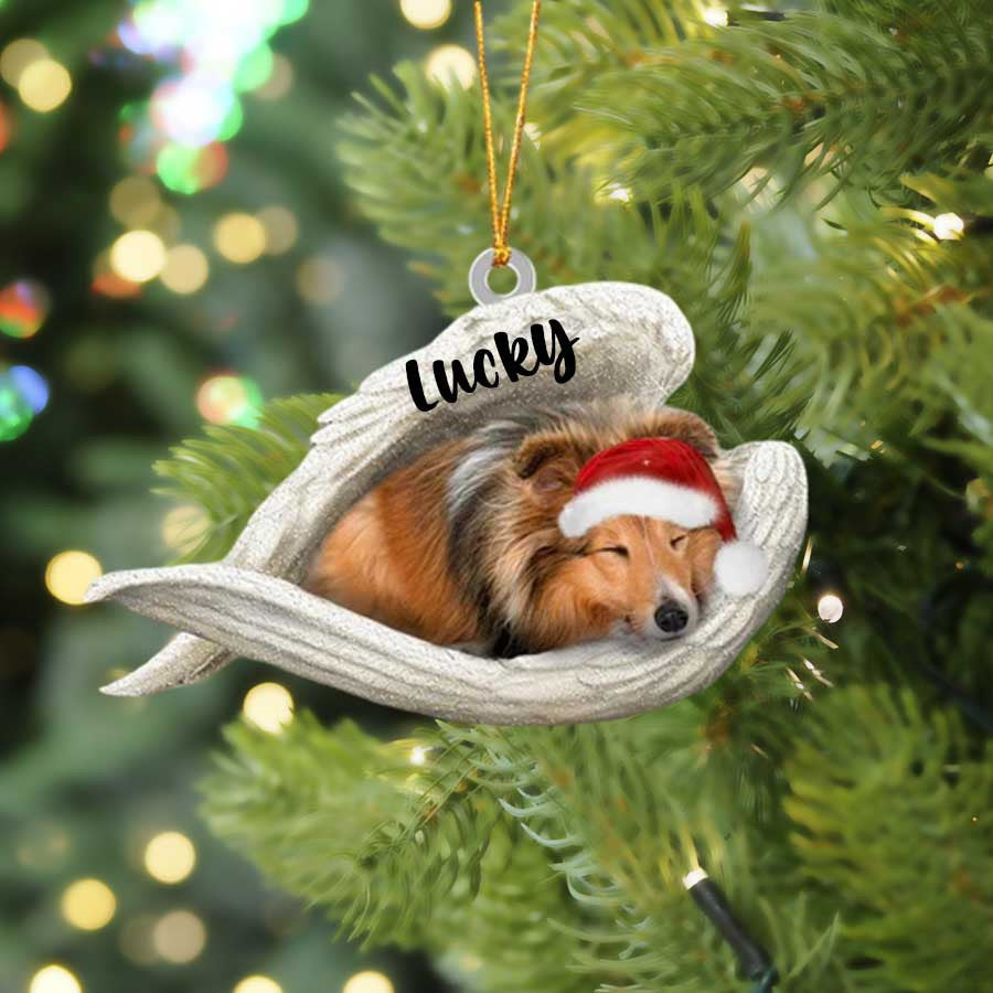 Personalized Sheltie Sleeping Angel Christmas Flat Acrylic Dog Ornament Memorial Dog Gift 1