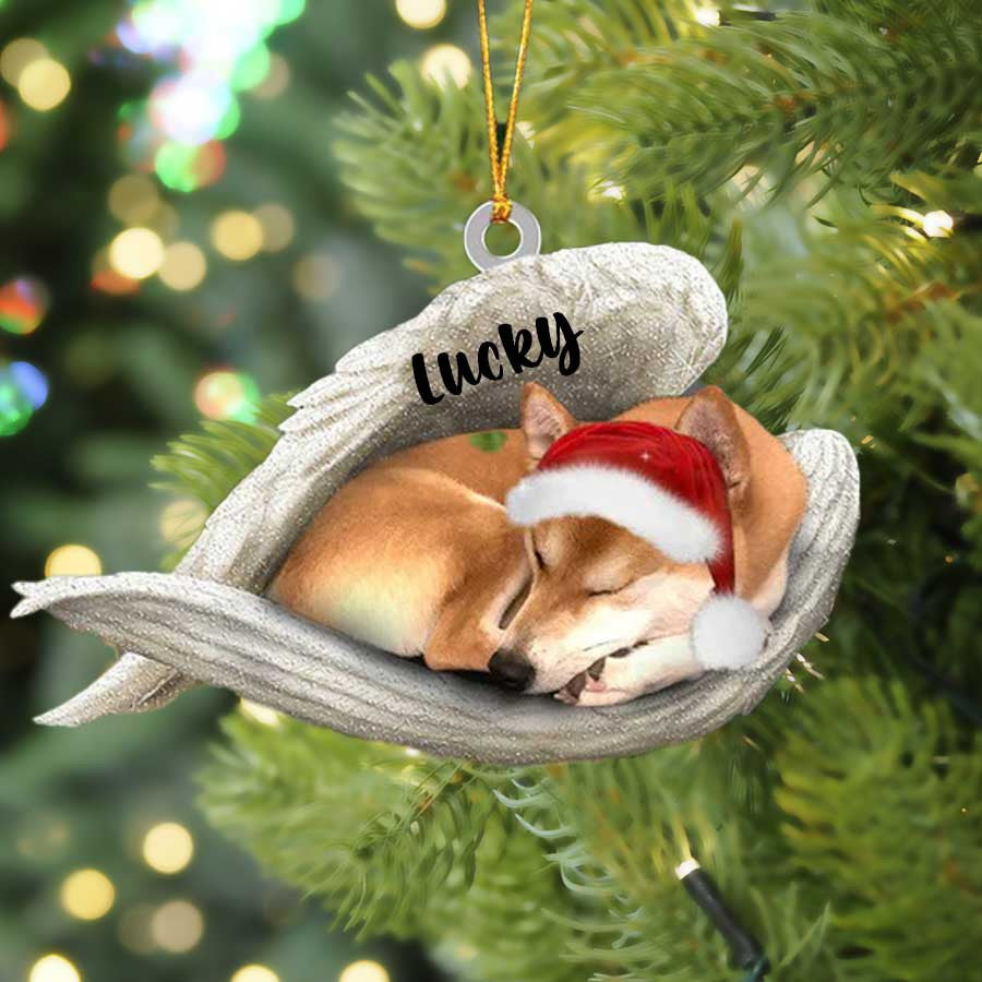 Personalized Shiba Inu Sleeping Angel Christmas Flat Acrylic Dog Ornament Memorial Dog Gift