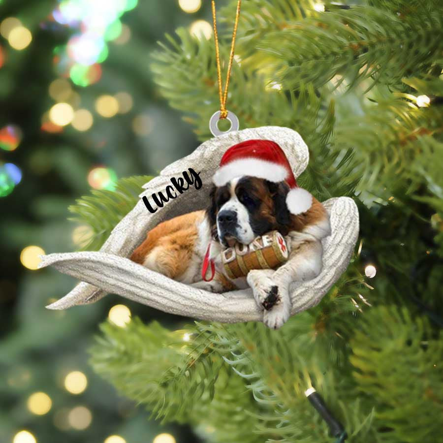 Personalized St Bernard Sleeping Angel Christmas Flat Acrylic Dog Ornament Memorial Dog Gift