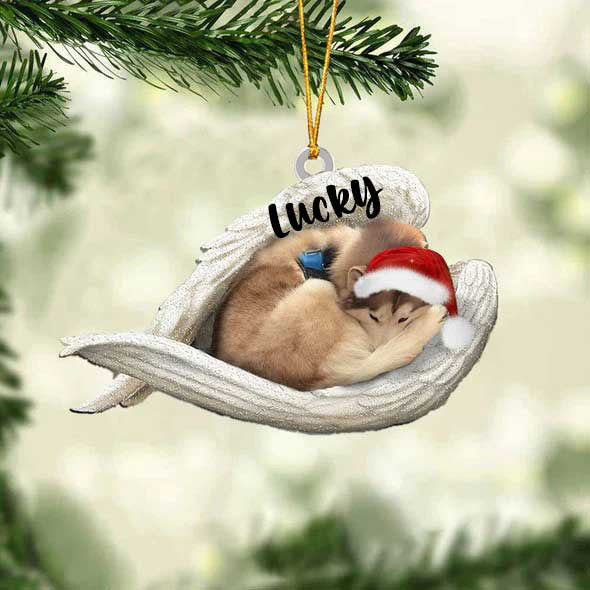 Personalized Husky Sleeping Angel Christmas Flat Acrylic Dog Ornament Memorial Dog Gift