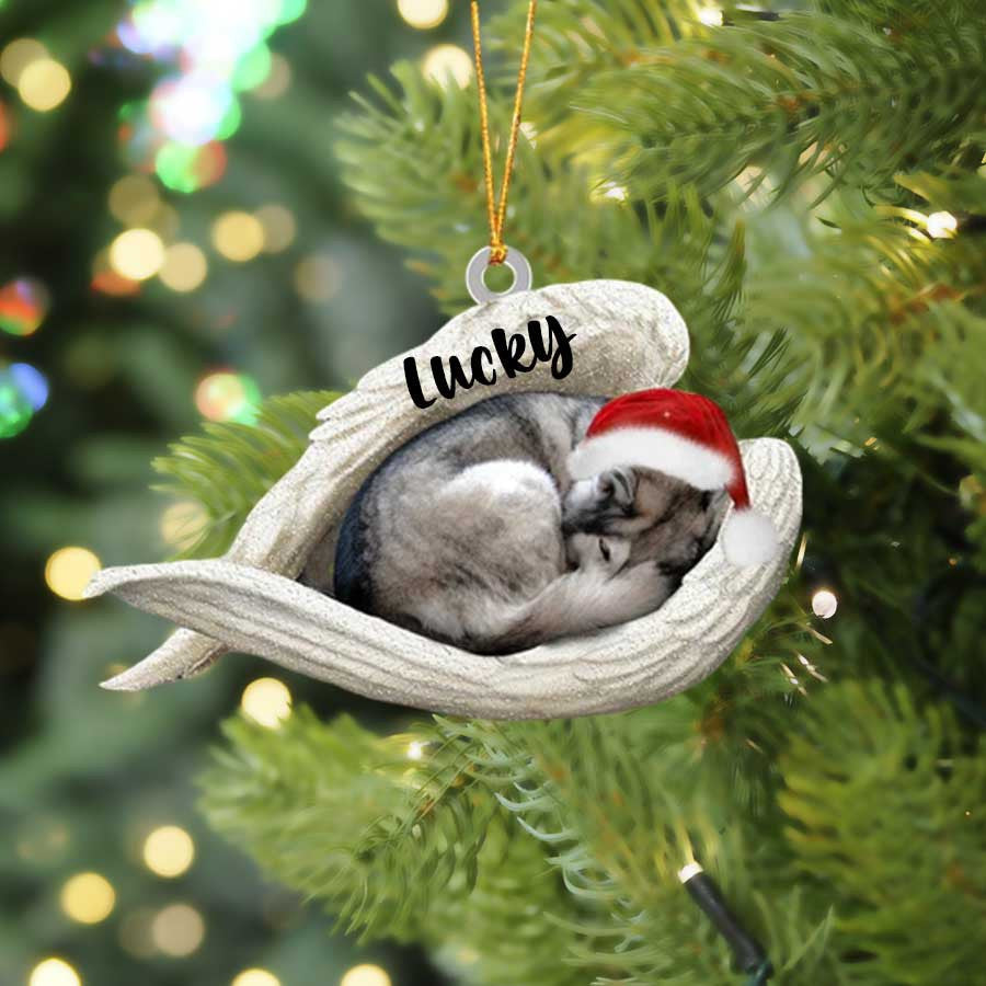 Personalized Tan And White Husky Sleeping Angel Christmas Flat Acrylic Dog Ornament Memorial Dog Gift