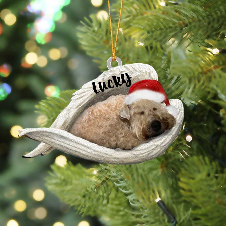 Personalized Wheaten Terrier Sleeping Angel Christmas Flat Acrylic Dog Ornament Memorial Dog Gift