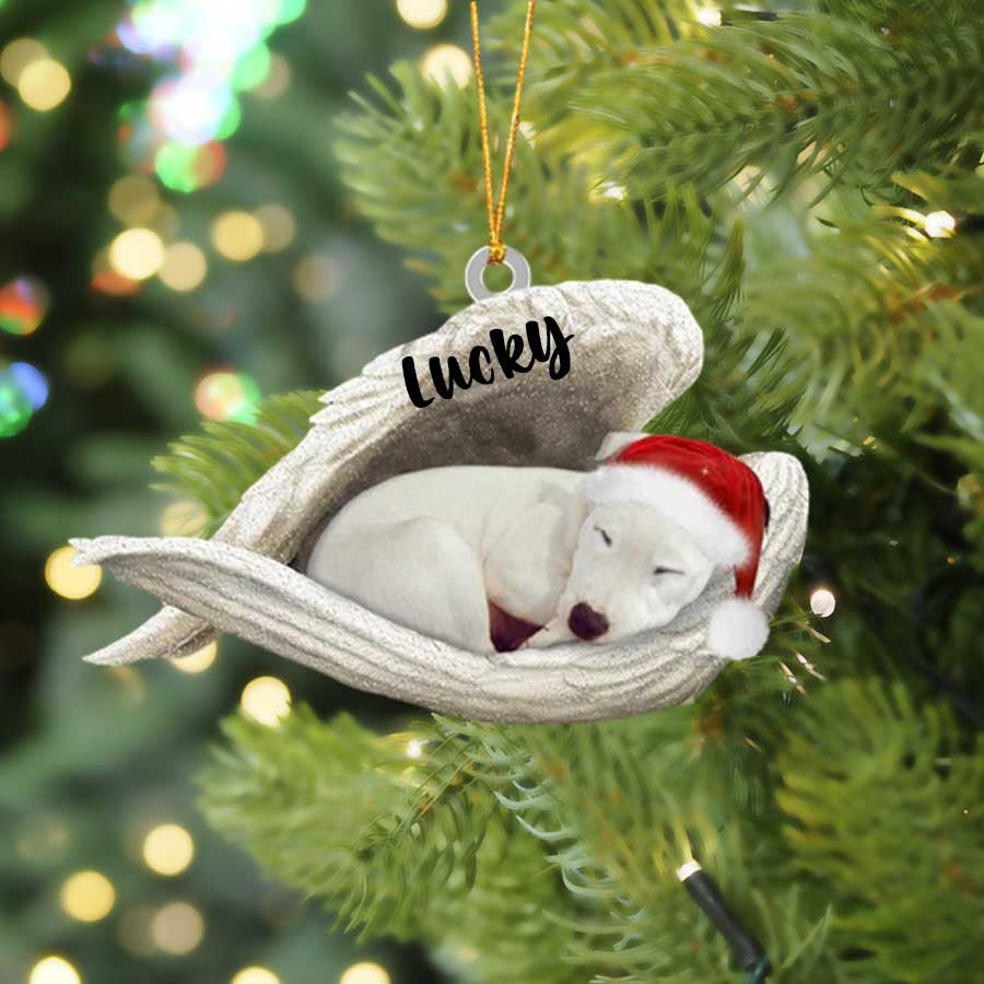 Personalized White Staffie Sleeping Angel Christmas Flat Acrylic Dog Ornament Memorial Dog Gift