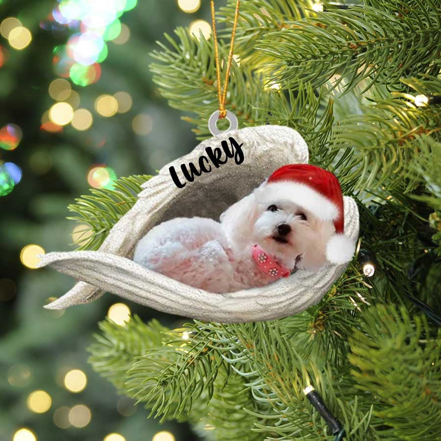 Personalized White Poodle Sleeping Angel Christmas Flat Acrylic Dog Ornament Memorial Dog Gift