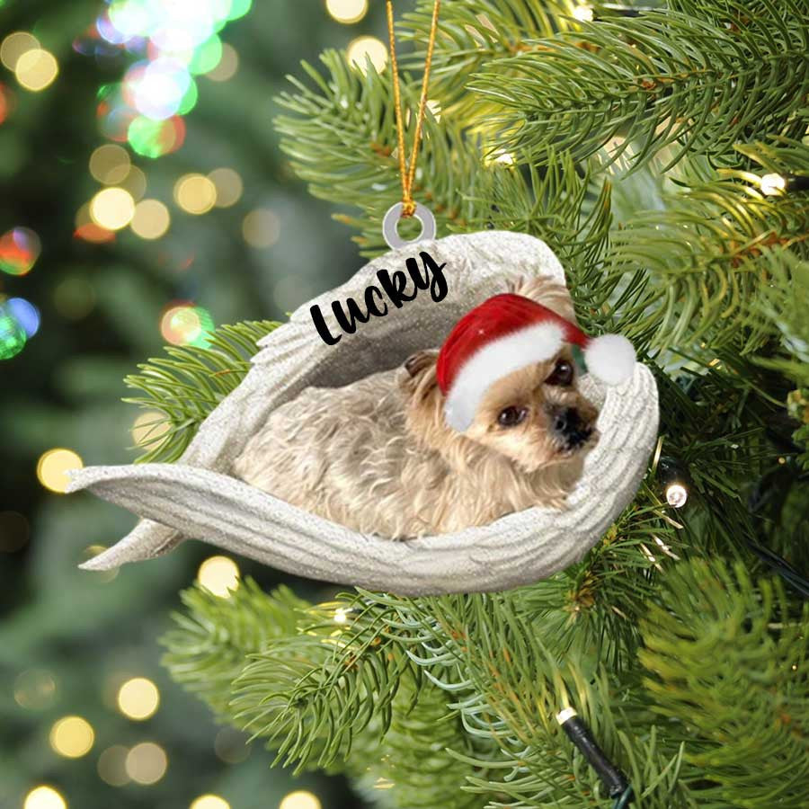 Personalized Yorkshire Terrier Sleeping Angel Christmas Flat Acrylic Dog Ornament Memorial Dog Gift