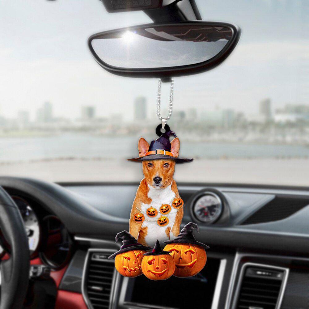 Basenji Dog Halloween Pumpkin Scary Car Ornament