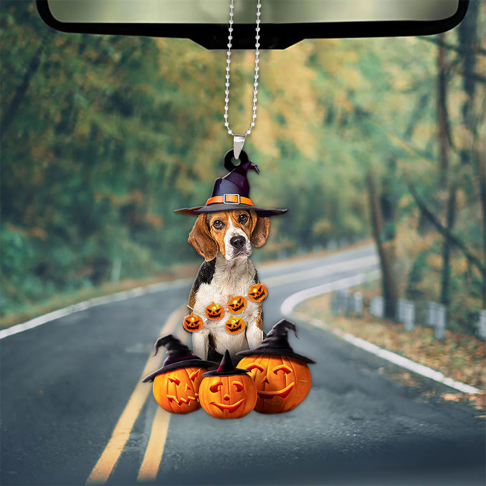 Beagle Dog Halloween Pumpkin Scary Car Ornament