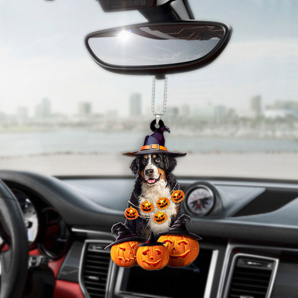 Bernese Mountain Dog Halloween Pumpkin Scary Car Ornament