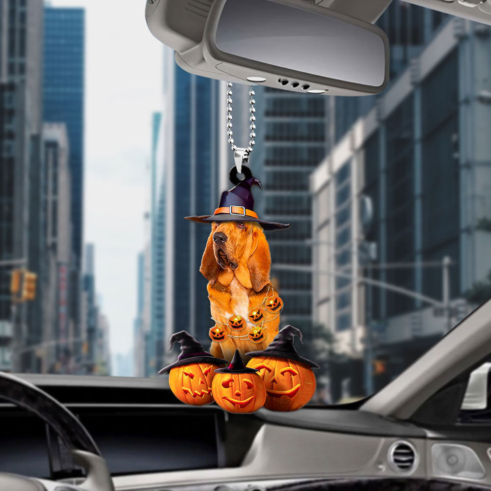 Bloodhound Dog Halloween Pumpkin Scary Car Ornament