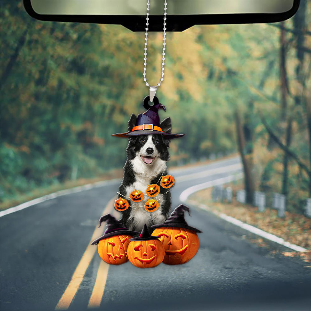 Border Collie Dog Halloween Pumpkin Scary Car Ornament