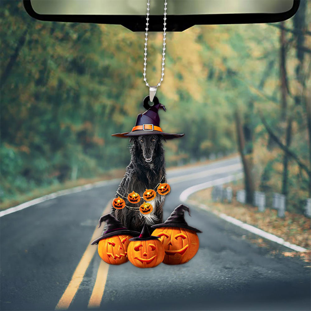 Borzoi Dog Halloween Pumpkin Scary Car Ornament