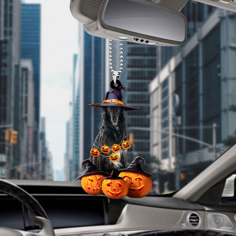 Borzoi Dog Halloween Pumpkin Scary Car Ornament