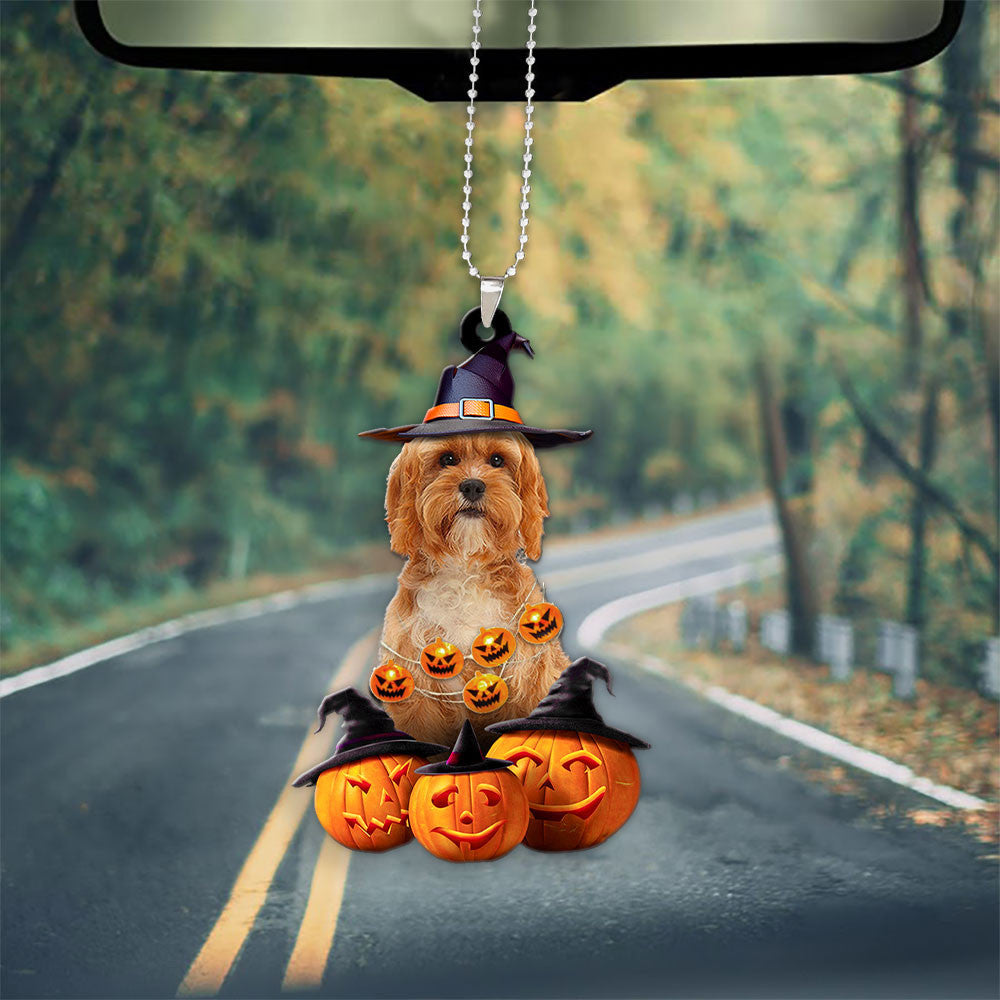 Cavapoo Dog Halloween Pumpkin Scary Car Ornament