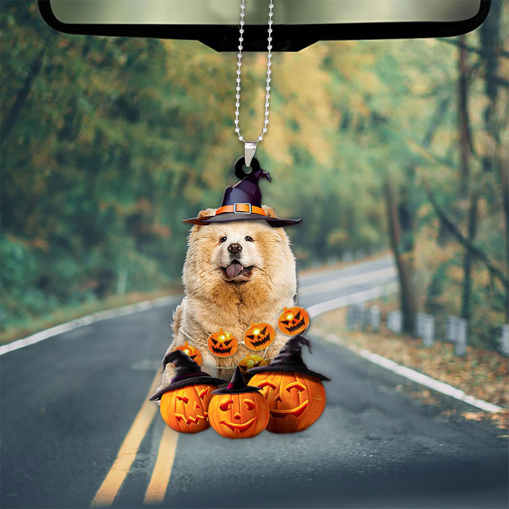 Chow Chow Dog Halloween Pumpkin Scary Car Ornament